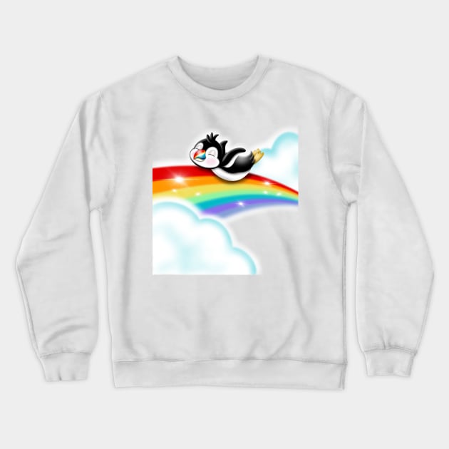 Puffin riding a rainbow Crewneck Sweatshirt by Manxcraft